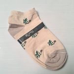 جوراب ساق کوتاه کرمی طرح برگ سبز